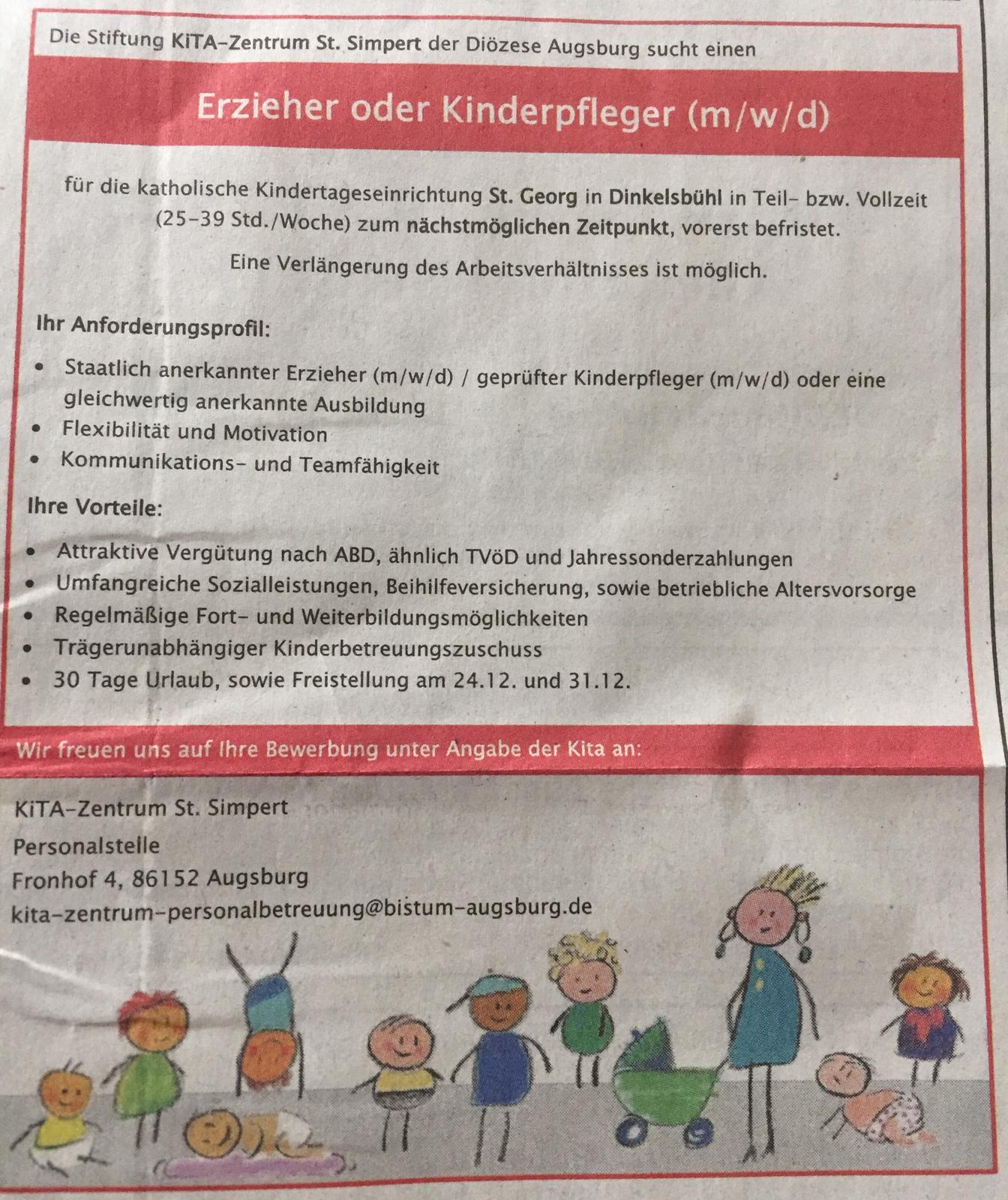 aktuelles Stellenangebot März 2020 > – Kath.Kindertagesstätte St.Georg